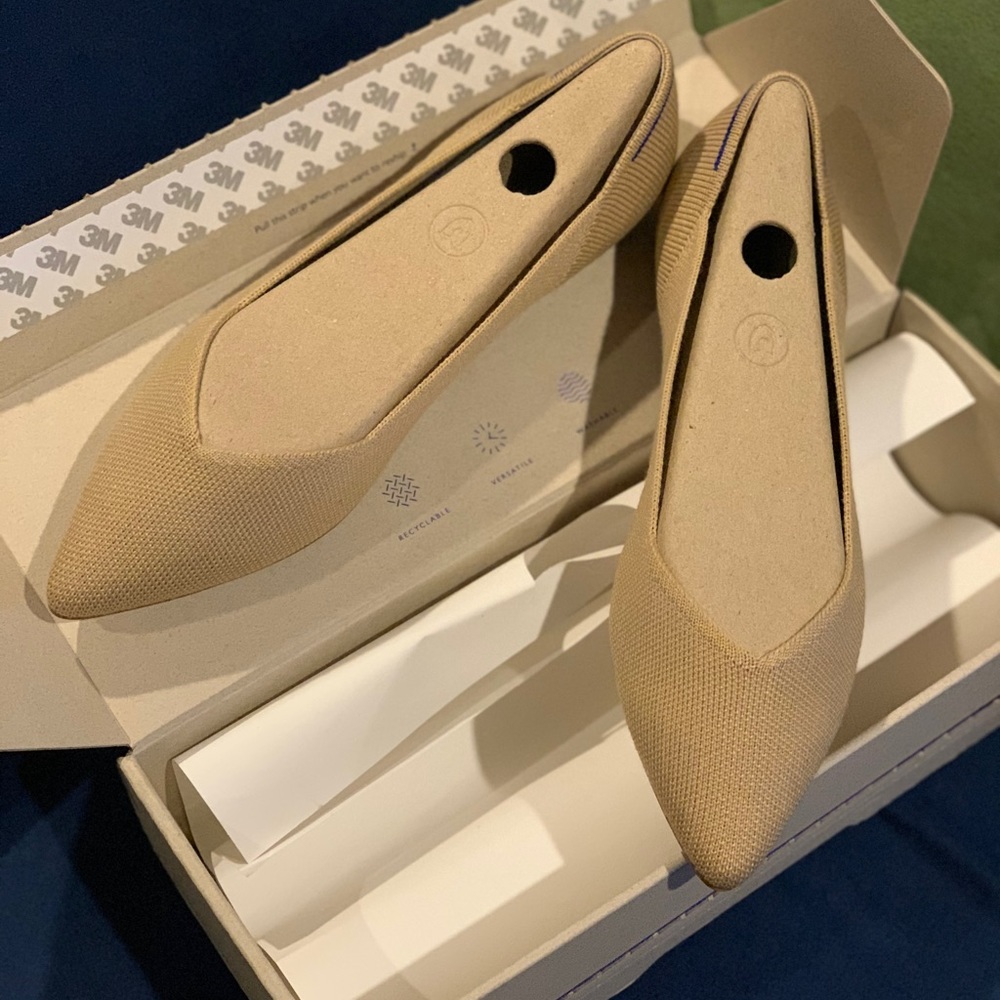 Rothy’s pointed flats merino camel